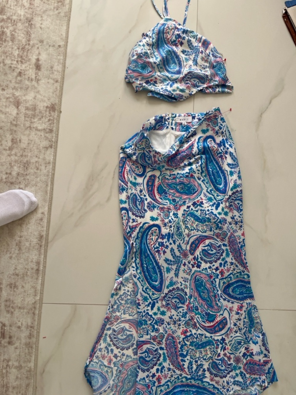 Mable High-Rise Paisley Midaxi Skirt in Light Blue with matchy top size small - Picture 6 of 16